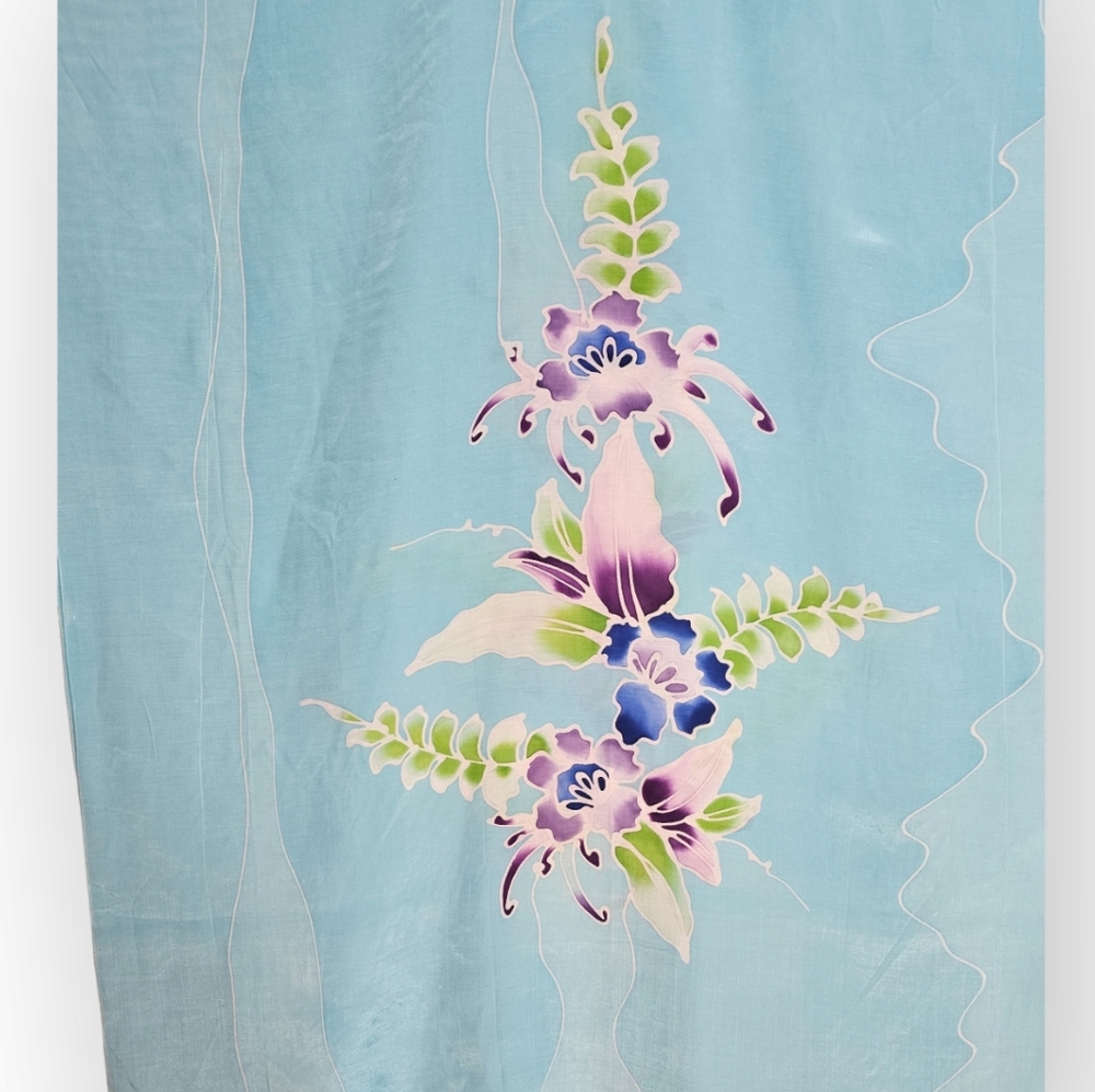 Kaftan in Sky Blue with giant orchid in purple size OS - Picture 3 of 6